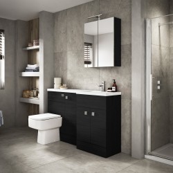 Fusion 1500mm Combination Vanity, Toilet and Storage Unit with Left Hand Basin - Charcoal Black Woodgrain - Insitu