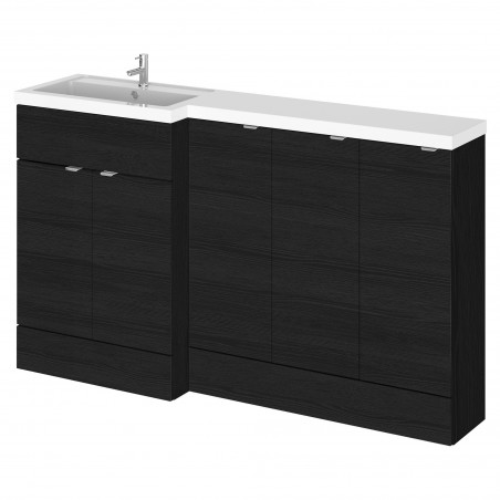 Fusion 1500mm Combination Vanity, Toilet and Storage Unit with Left Hand Basin - Charcoal Black Woodgrain