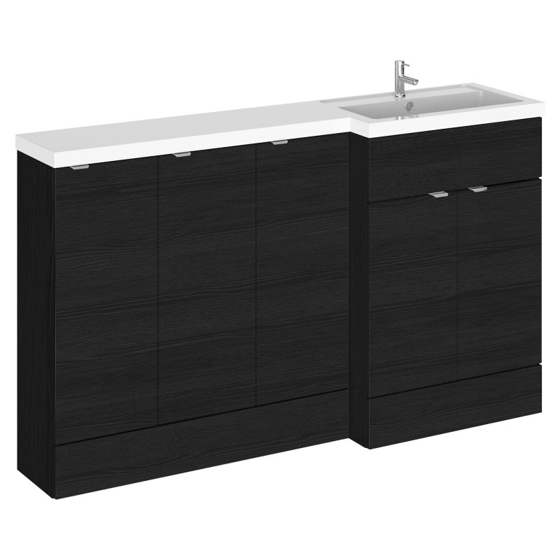 Fusion 1500mm Combination Vanity, Toilet and Storage Unit with Right Hand Basin - Charcoal Black Woodgrain Fusion 1500mm Combination Vanity, Toilet and Storage Unit with Right Hand Basin - Charcoal Black Woodgrain