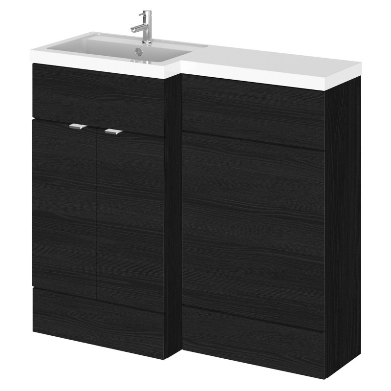 Fusion 1000mm Combination Vanity & Toilet Unit with Left Hand Basin - Charcoal Black Woodgrain Fusion 1000mm Combination Vanity & Toilet Unit with Left Hand Basin - Charcoal Black Woodgrain