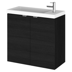 Fusion 600mm Wall Hung Slimline 2 Door Vanity Unit and Basin with 1 Side Tap Hole - Charcoal Black Woodgrain