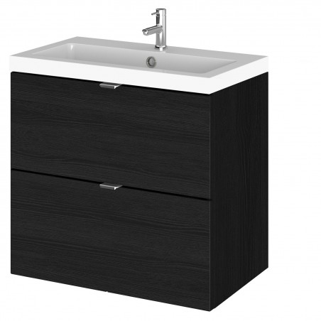 Fusion 600mm Wall Hung 2 Drawer Vanity Unit with Basin - Charcoal Black Woodgrain