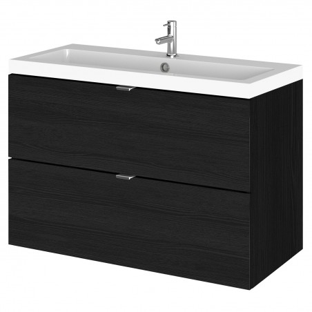 Fusion 800mm Wall Hung 2 Drawer Vanity Unit with Basin - Charcoal Black Woodgrain