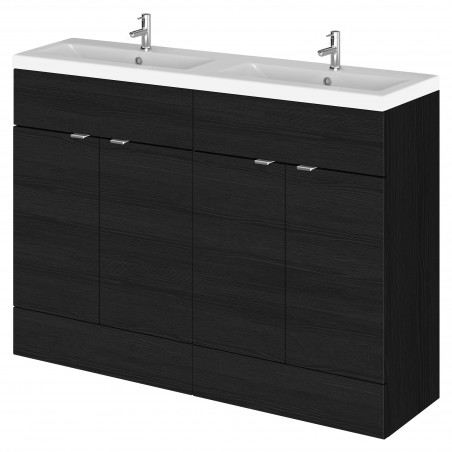 Fusion 1200mm Vanity Unit & Double Ceramic Basin - Charcoal Black Woodgrain