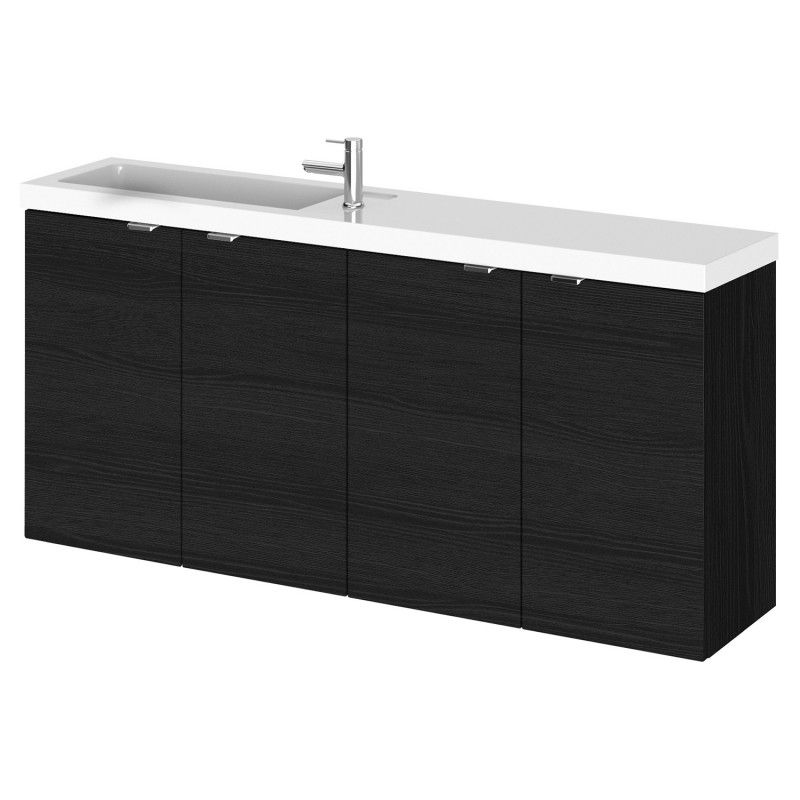 Fusion 1200mm Slimline 4 Door Vanity Unit with Double Basin - Charcoal Black Woodgrain Fusion 1200mm Slimline 4 Door Vanity Unit with Double Basin - Charcoal Black Woodgrain