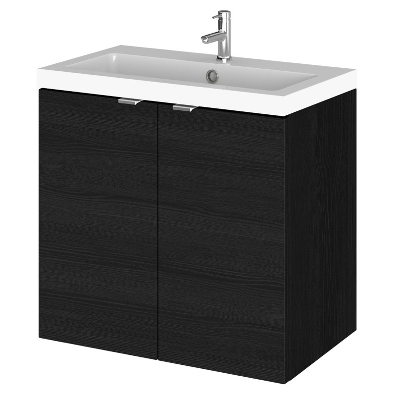 Fusion 600mm Wall Hung 2 Door Vanity Unit with Basin - Charcoal Black Woodgrain Fusion 600mm Wall Hung 2 Door Vanity Unit with Basin - Charcoal Black Woodgrain