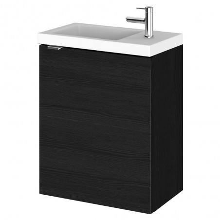 Fusion 400mm Wall Hung Slimline 1 Door Vanity Unit with Basin - Charcoal Black Woodgrain