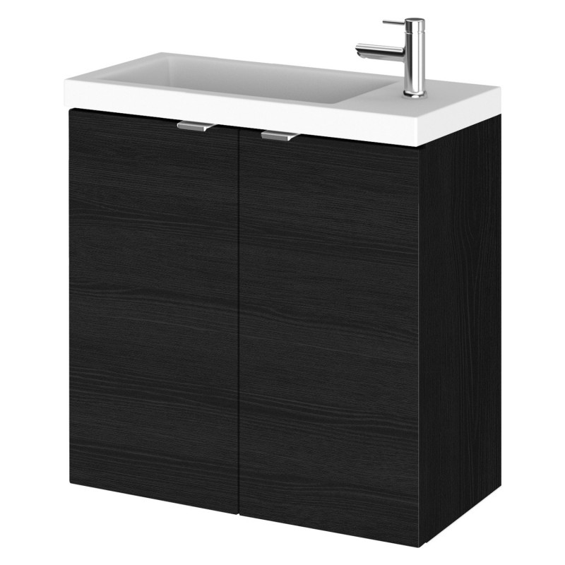 Fusion 500mm Wall Hung Slimline 2 Door Vanity Unit with Basin - Charcoal Black Woodgrain