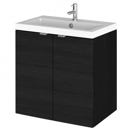 Fusion 500mm Wall Hung 2 Door Vanity Unit with Basin - Charcoal Black Woodgrain