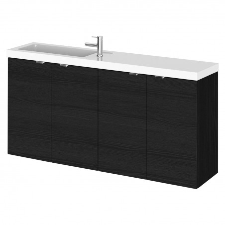 Fusion 1000mm Wall Hung Slimline 4 Door Vanity Unit with Basin - Charcoal Black Woodgrain