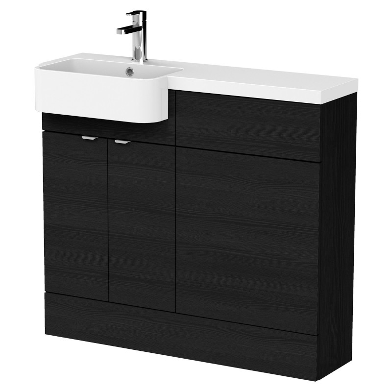 Fusion 1000mm Combination Unit & Left Hand Semi Recessed Basin - Charcoal Black Woodgrain Fusion 1000mm Combination Unit & Left Hand Semi Recessed Basin - Charcoal Black Woodgrain