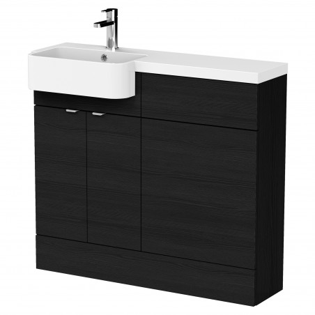 Fusion 1000mm Combination Unit & Left Hand Semi Recessed Basin - Charcoal Black Woodgrain