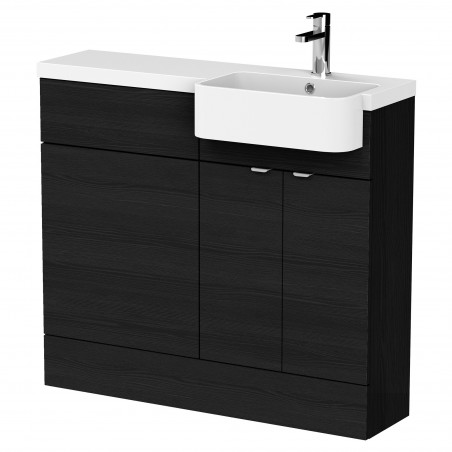 Fusion 1000mm Combination Unit & Right Hand Semi Recessed Basin - Charcoal Black Woodgrain