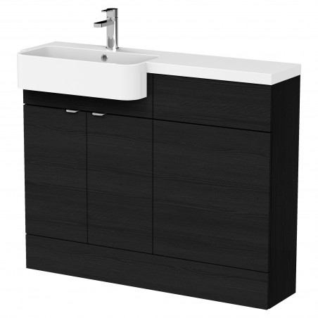 Fusion 1100mm Combination Unit & Left Hand Semi Recessed Basin - Charcoal Black Woodgrain