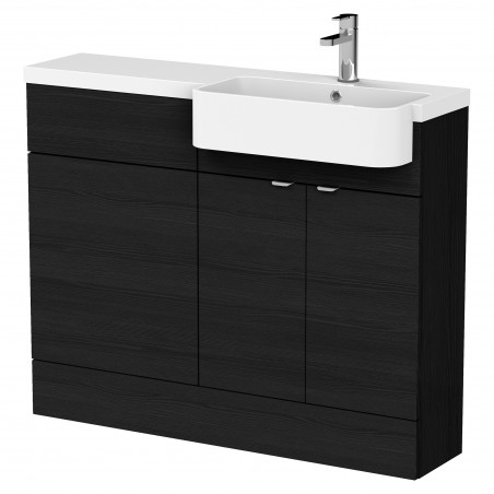 Fusion 1100mm Combination Unit & Right Hand Semi Recessed Basin - Charcoal Black Woodgrain