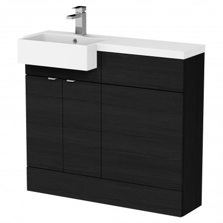 Fusion 1000mm Combination Unit & Left Hand Semi Recessed Basin - Charcoal Black Woodgrain