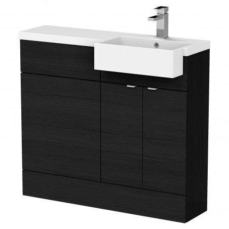 Fusion 1000mm Combination Unit & Right Hand Semi Recessed Basin - Charcoal Black Woodgrain