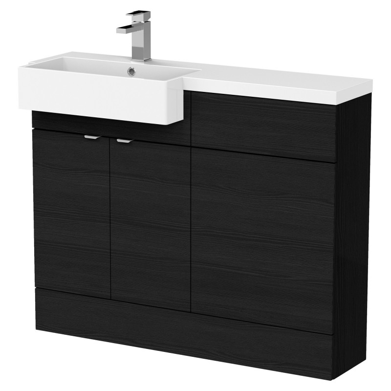 Fusion 1100mm Combination Unit & Left Hand Semi Recessed Basin - Charcoal Black Woodgrain Fusion 1100mm Combination Unit & Left Hand Semi Recessed Basin - Charcoal Black Woodgrain