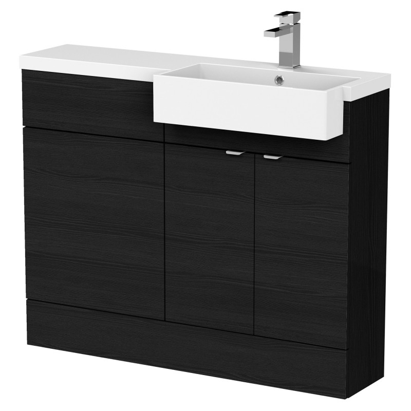 Fusion 1100mm Combination Unit & Right Hand Semi Recessed Basin - Charcoal Black Woodgrain Fusion 1100mm Combination Unit & Right Hand Semi Recessed Basin - Charcoal Black Woodgrain
