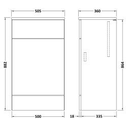 Fusion 500mm Toilet Unit - Gloss Grey - Technical Drawing