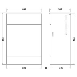 Fusion 600mm Toilet Unit - Gloss Grey - Technical Drawing