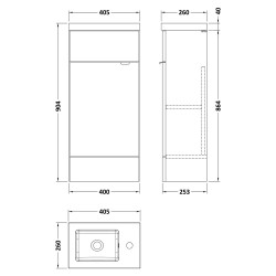Fusion 400mm Slimline Vanity Unit with Basin - Gloss Grey - Technical Drawing