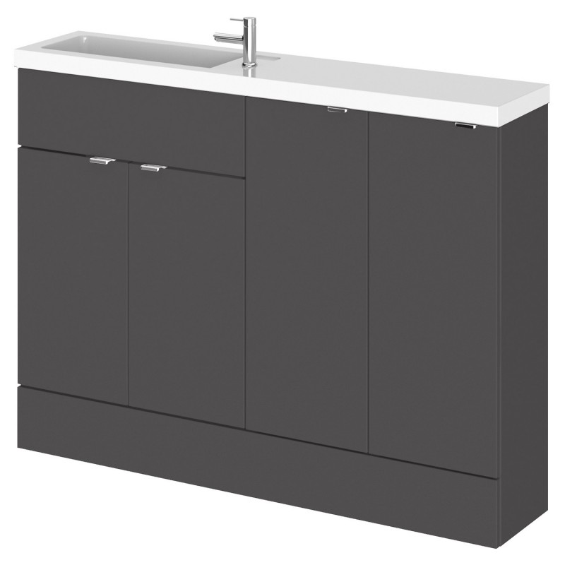 Fusion 1200mm Slimline Combination Vanity, Toilet and Storage Unit with Left Hand Basin - Gloss Grey Fusion 1200mm Slimline Combination Vanity, Toilet and Storage Unit with Left Hand Basin - Gloss Grey