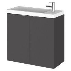 Fusion 600mm Wall Hung Slimline 2 Door Vanity Unit and Basin with 1 Side Tap Hole - Gloss Grey