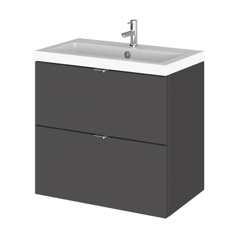 Fusion 600mm Wall Hung 2 Drawer Vanity Unit with Basin - Gloss Grey Fusion 600mm Wall Hung 2 Drawer Vanity Unit with Basin - Gloss Grey