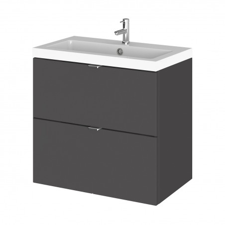 Fusion 600mm Wall Hung 2 Drawer Vanity Unit with Basin - Gloss Grey