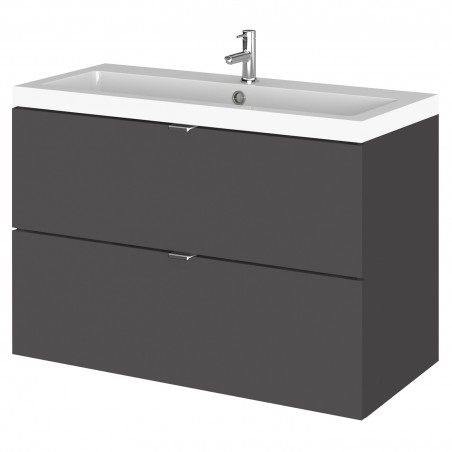 Fusion 800mm Wall Hung 2 Drawer Vanity Unit with Basin - Gloss Grey