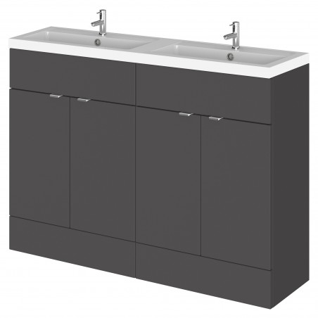 Fusion 1200mm 4 Door Vanity Unit with Double Basin - Gloss Grey