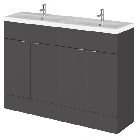 Fusion 1200mm Vanity Unit & Double Ceramic Basin - Gloss Grey