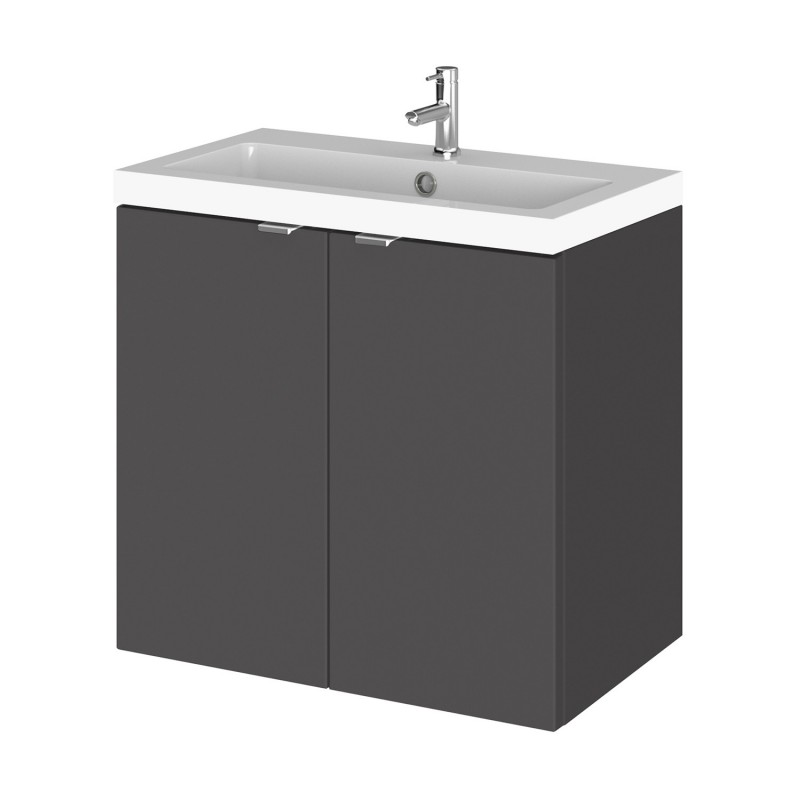 Fusion 600mm Wall Hung 2 Door Vanity Unit with Basin - Gloss Grey Fusion 600mm Wall Hung 2 Door Vanity Unit with Basin - Gloss Grey