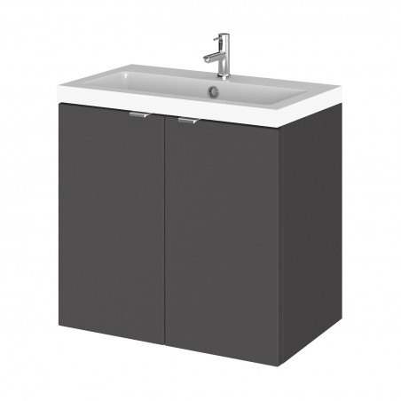 Fusion 600mm Wall Hung 2 Door Vanity Unit with Basin - Gloss Grey