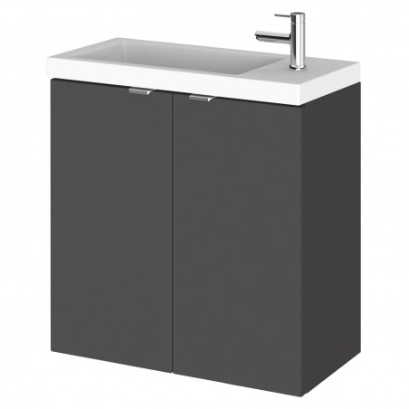 Fusion 500mm Wall Hung Slimline 2 Door Vanity Unit with Basin - Gloss Grey