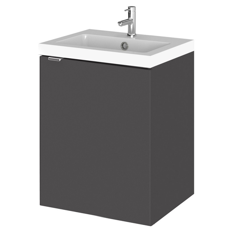 Fusion 400mm Wall Hung 1 Door Vanity Unit with Basin - Gloss Grey