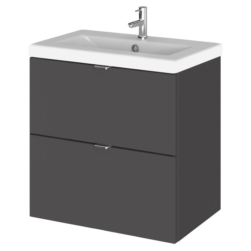 Fusion 500mm Vanity Unit & Ceramic Basin - Gloss Grey Fusion 500mm Vanity Unit & Ceramic Basin - Gloss Grey