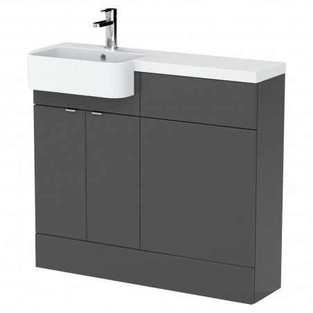 Fusion 1000mm Combination Unit & Left Hand Semi Recessed Basin - Gloss Grey