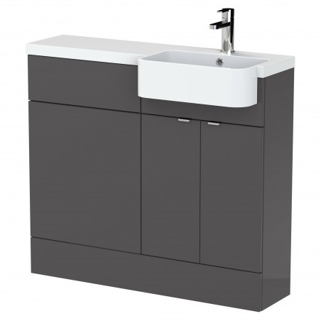 Fusion 1000mm Combination Unit & Right Hand Semi Recessed Basin - Gloss Grey