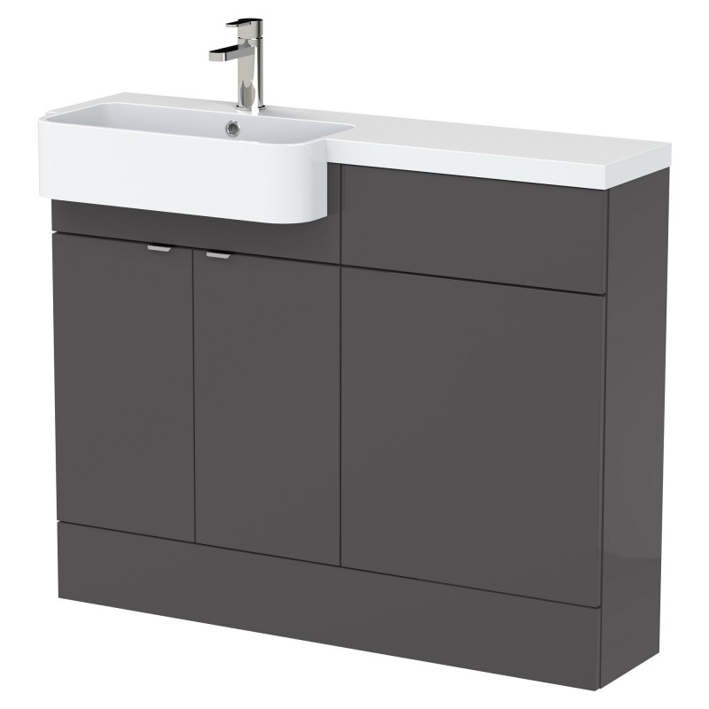 Fusion 1100mm Combination Unit & Left Hand Semi Recessed Basin - Gloss Grey Fusion 1100mm Combination Unit & Left Hand Semi Recessed Basin - Gloss Grey