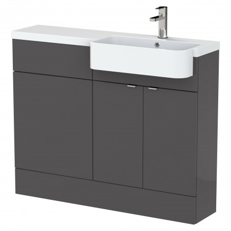 Fusion 1100mm Combination Unit & Right Hand Semi Recessed Basin - Gloss Grey