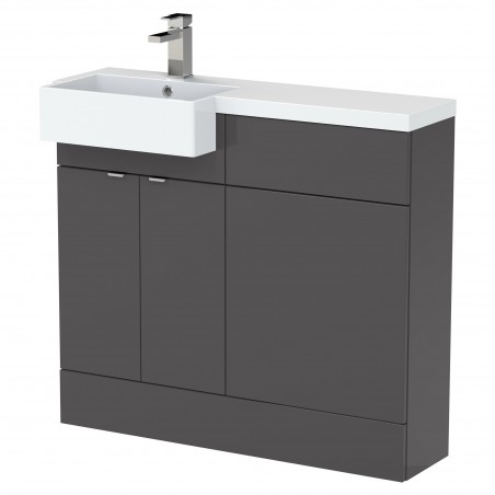 Fusion 1000mm Combination Unit & Left Hand Semi Recessed Basin - Gloss Grey