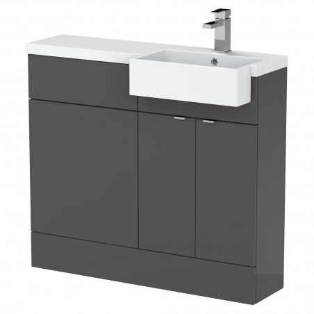 Fusion 1000mm Combination Unit & Right Hand Semi Recessed Basin - Gloss Grey