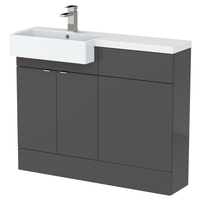 Fusion 1100mm Combination Unit & Left Hand Semi Recessed Basin - Gloss Grey Fusion 1100mm Combination Unit & Left Hand Semi Recessed Basin - Gloss Grey