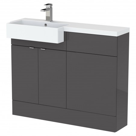 Fusion 1100mm Combination Unit & Left Hand Semi Recessed Basin - Gloss Grey