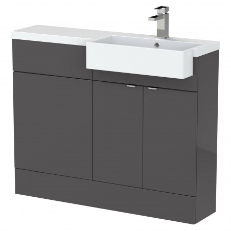 Fusion 1100mm Combination Unit & Right Hand Semi Recessed Basin - Gloss Grey