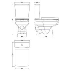 Bliss Semi Flush to Wall Compact Toilet - Technical Drawing