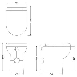Fusion Round Comfort Height Back to Wall Pan & Seat - Technical Drawing