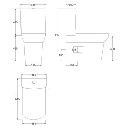 Maya Flush to Wall Toilet and Seat - Technical Drawing
